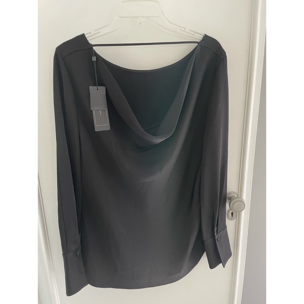 BCBG black drape back blouse
